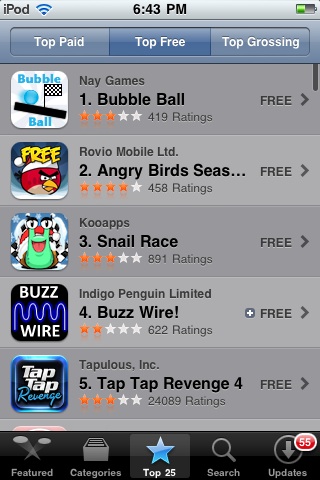 Bubble Ball at the #1 spot in the U.S. free apps list on the App Store