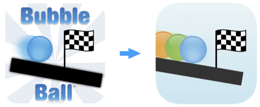 Comparison of old and new Bubble Ball Icons